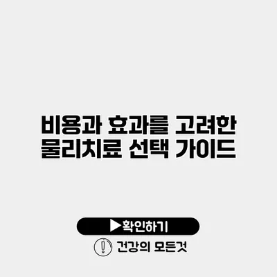 비용과 효과를 고려한 물리치료 선택 가이드