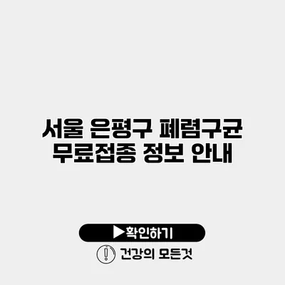 서울 은평구 폐렴구균 무료접종 정보 안내
