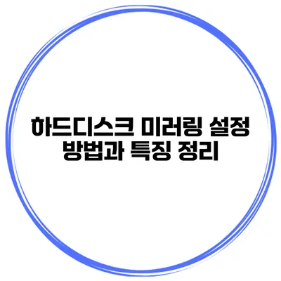 하드디스크 미러링 설정 방법과 특징 정리